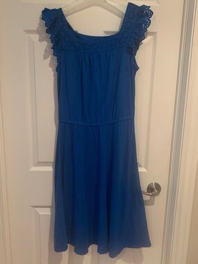 Talbots Royal Blue Crochet-Yoke Summer Dress Cotton Modal